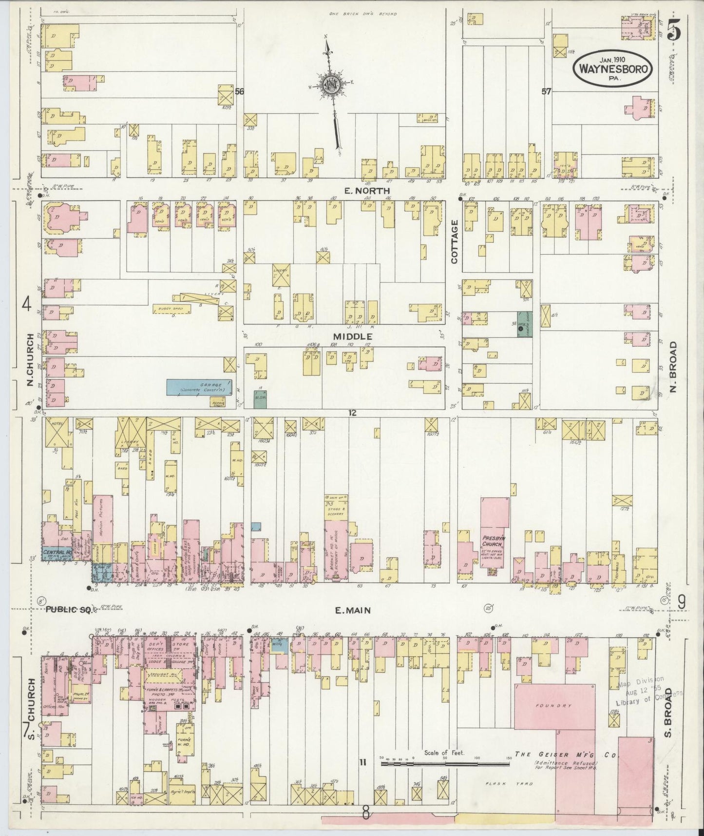 Sanborn Fire Insurance Map from Waynesboro, Franklin County, Pennsylvania (1910), Sheet #0005 - Complete Map Set gallery image, historic Sanborn map, vintage wall art, Pennsylvania Pennsylvania