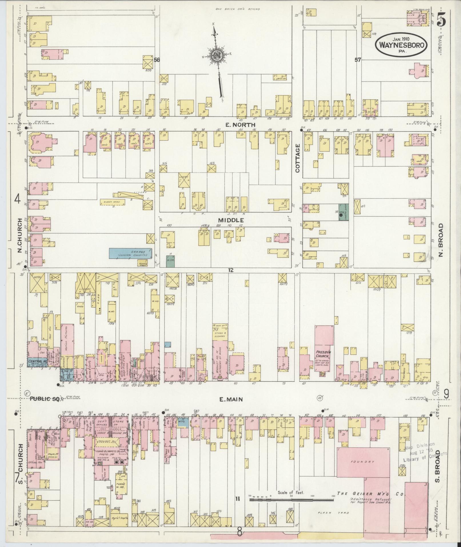 Sanborn Fire Insurance Map from Waynesboro, Franklin County, Pennsylvania (1910), Sheet #0005 - Complete Map Set gallery image, historic Sanborn map, vintage wall art, Pennsylvania Pennsylvania