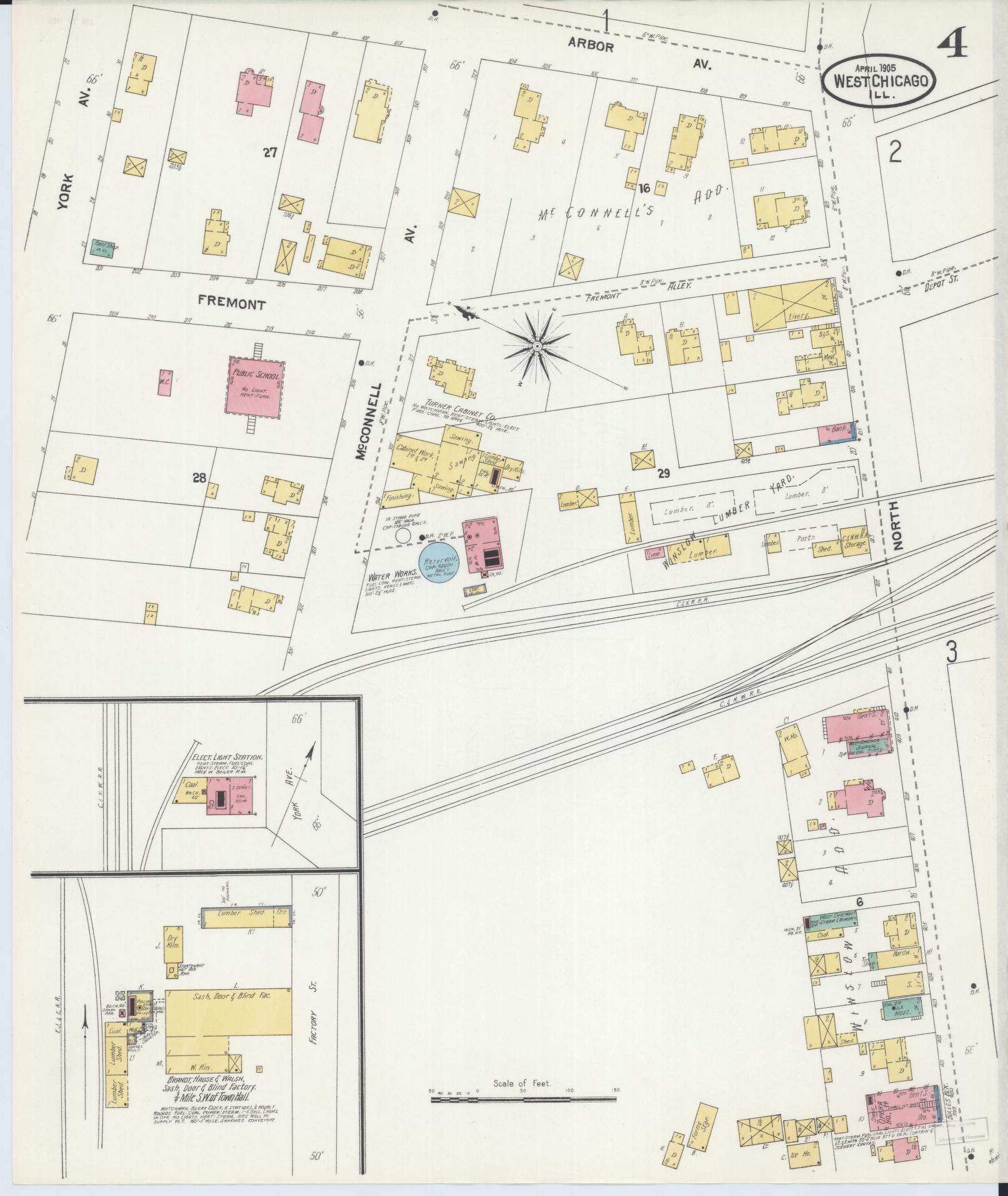 Sanborn Fire Insurance Map from West Chicago, Du Page County, Illinois. (1905), Sheet 4 – Historic Sanborn Fire Insurance Map Print