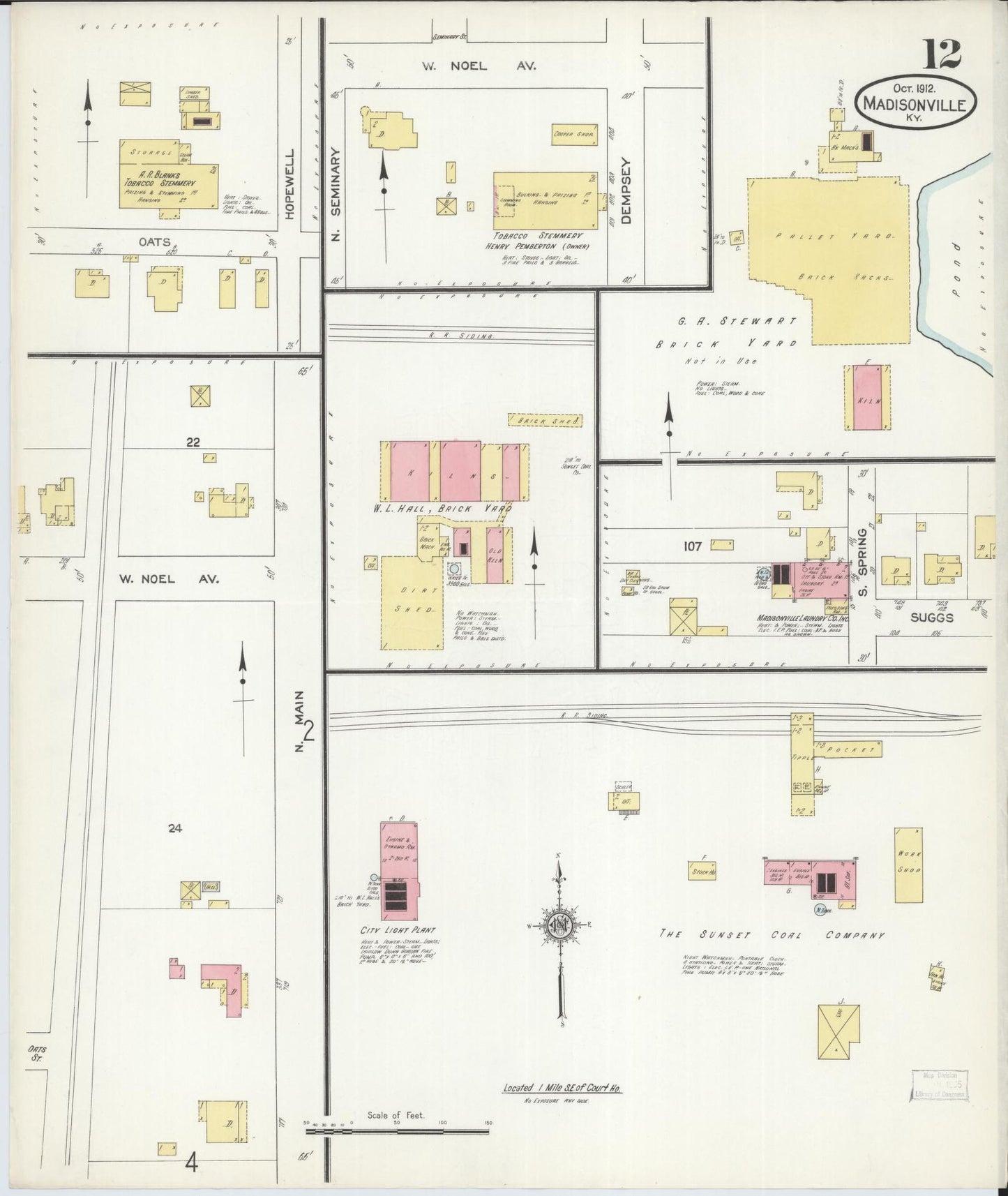 Sanborn Fire Insurance Map from Madisonville, Hopkins County, Kentucky (1912), Sheet #0012 - Complete Map Set gallery image, historic Sanborn map, vintage wall art, Kentucky Kentucky