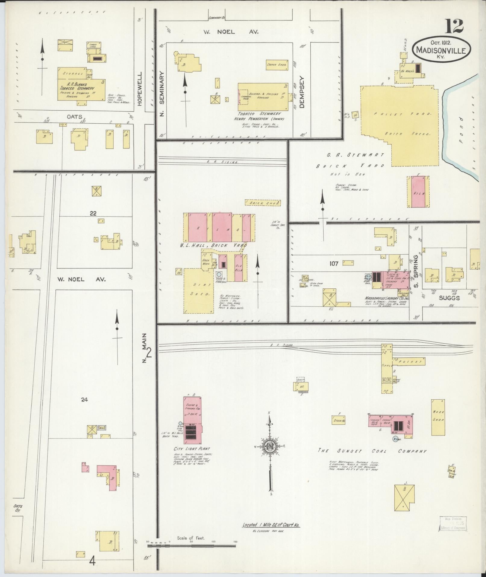 Sanborn Fire Insurance Map from Madisonville, Hopkins County, Kentucky (1912), Sheet #0012 - Complete Map Set gallery image, historic Sanborn map, vintage wall art, Kentucky Kentucky