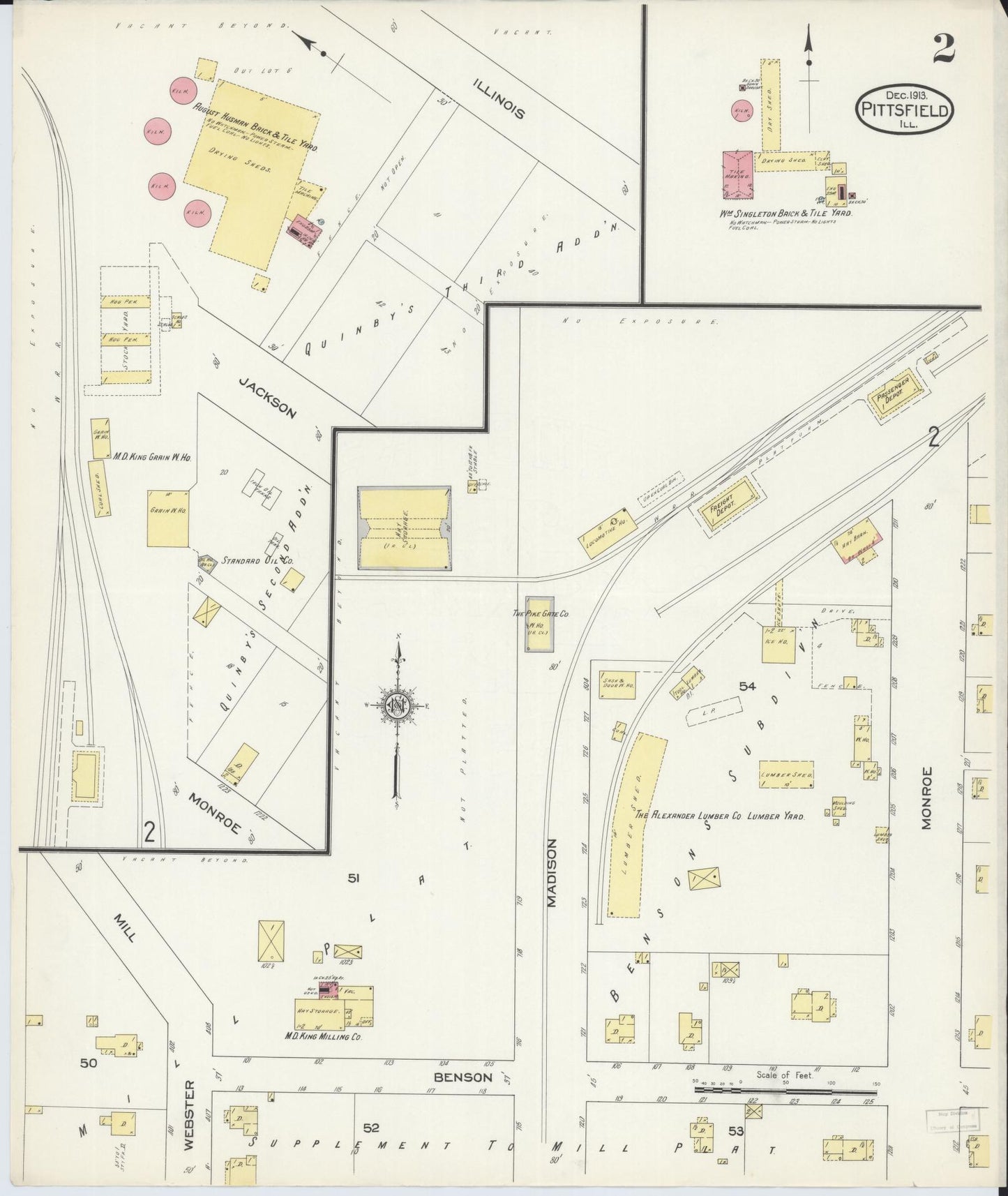 Sanborn Fire Insurance Map from Pittsfield, Pike County, Illinois (1913), Sheet #0002 - Historic Sanborn Fire Insurance Map Print, vintage old map wall art, antique decor, genealogy gift, Illinois Illinois map