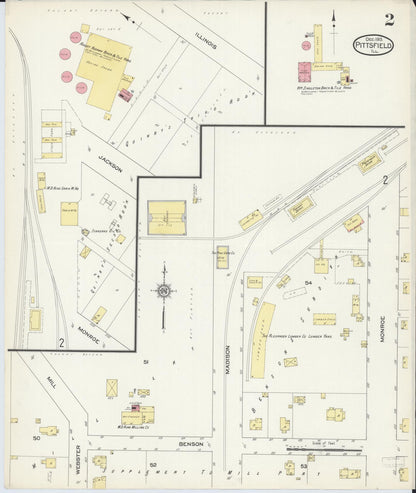 Sanborn Fire Insurance Map from Pittsfield, Pike County, Illinois (1913), Sheet #0002 - Historic Sanborn Fire Insurance Map Print, vintage old map wall art, antique decor, genealogy gift, Illinois Illinois map