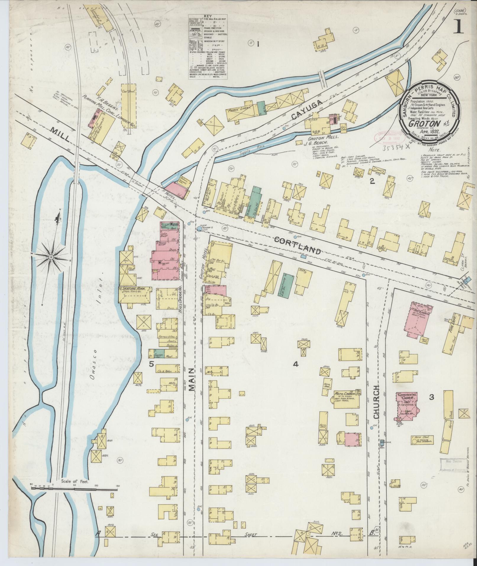 Sanborn Fire Insurance Map from Groton, Tomkins County, New York. (1892) – Historic Sanborn Fire Insurance Map Print