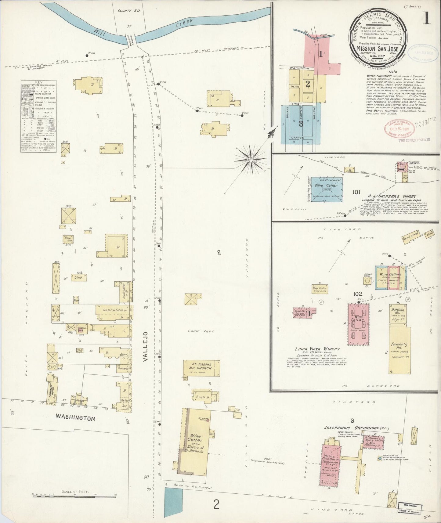 Sanborn Fire Insurance Map from Mission San Jose, Alameda County, California (1897), Sheet #0001 - Historic Sanborn Fire Insurance Map Print, vintage old map wall art, antique decor, genealogy gift, California California map