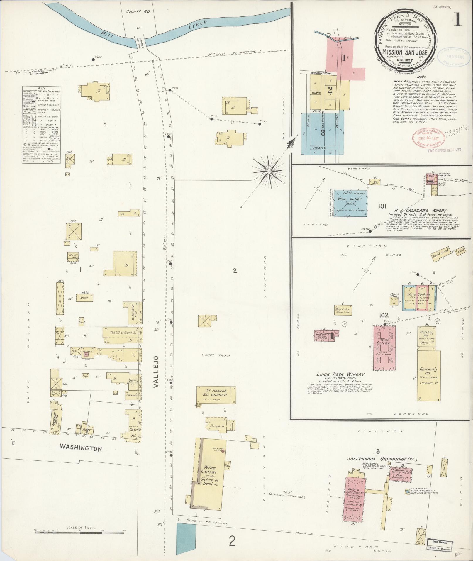 Sanborn Fire Insurance Map from Mission San Jose, Alameda County, California (1897), Sheet #0001 - Historic Sanborn Fire Insurance Map Print, vintage old map wall art, antique decor, genealogy gift, California California map