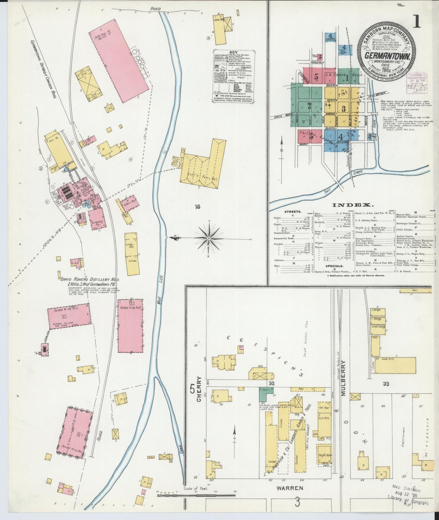 Sanborn Fire Insurance Map from Germantown, Montgomery County, Ohio (1905), Sheet #0001 - Complete Map Set gallery image, historic Sanborn map, vintage wall art, Ohio Ohio