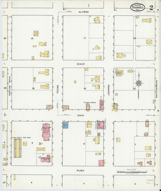 Sanborn Fire Insurance Map from Tavares, Lake County, Florida (1920), Sheet #0002 - Historic Sanborn Fire Insurance Map Print, vintage old map wall art, antique decor, genealogy gift, Florida Florida map