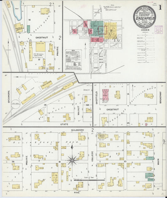 Sanborn Fire Insurance Map from Greenfield, Greene County, Illinois (1906), Sheet #0001 - Historic Sanborn Fire Insurance Map Print, vintage old map wall art, antique decor, genealogy gift, Illinois Illinois map