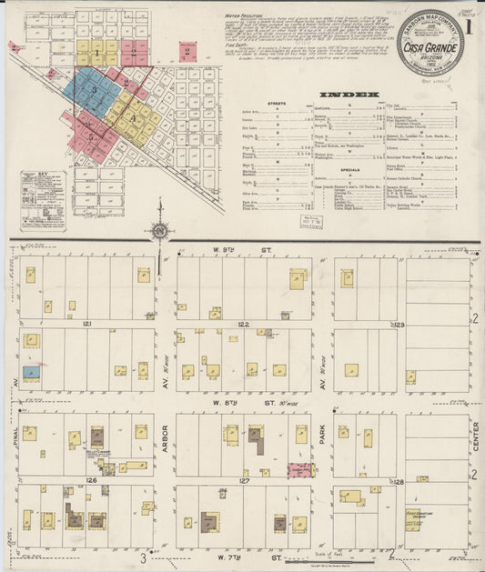 Sanborn Fire Insurance Map from Casa Grande, Pinal County, Arizona (1922), Sheet #0001 - Historic Sanborn Fire Insurance Map Print, vintage old map wall art, antique decor, genealogy gift, Arizona Arizona map