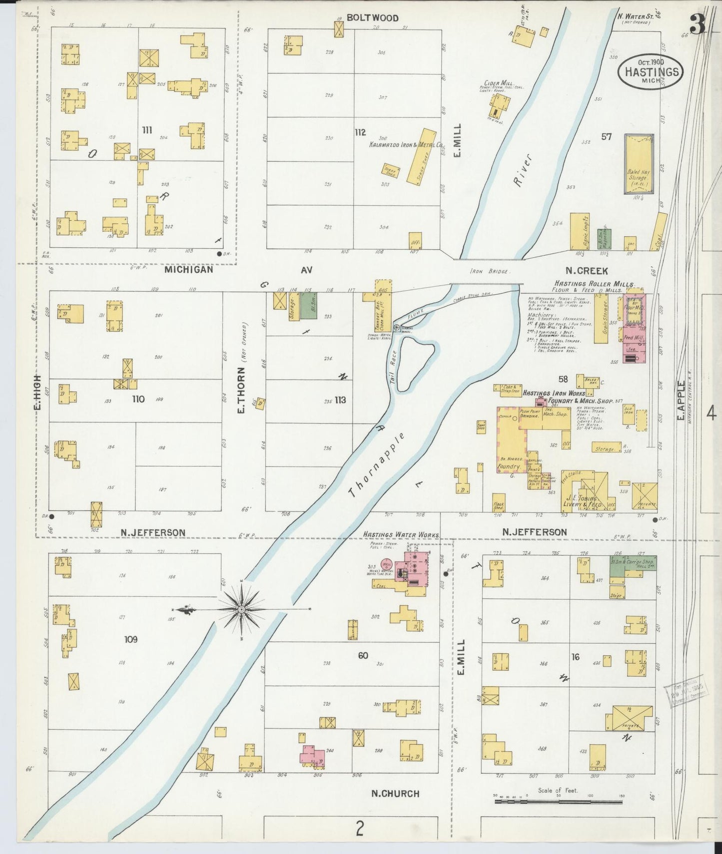 Sanborn Fire Insurance Map from Hastings, Barry County, Michigan (1900), Sheet #0003 - Historic Sanborn Fire Insurance Map Print, vintage old map wall art, antique decor, genealogy gift, Michigan Michigan map