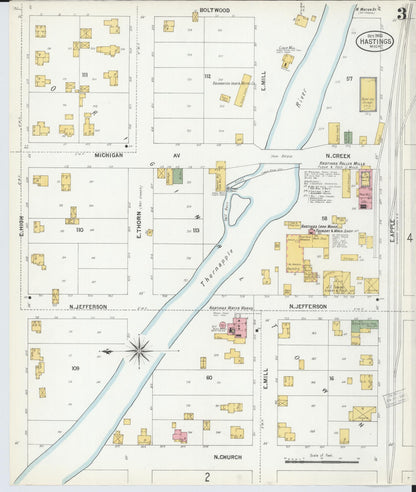 Sanborn Fire Insurance Map from Hastings, Barry County, Michigan (1900), Sheet #0003 - Historic Sanborn Fire Insurance Map Print, vintage old map wall art, antique decor, genealogy gift, Michigan Michigan map