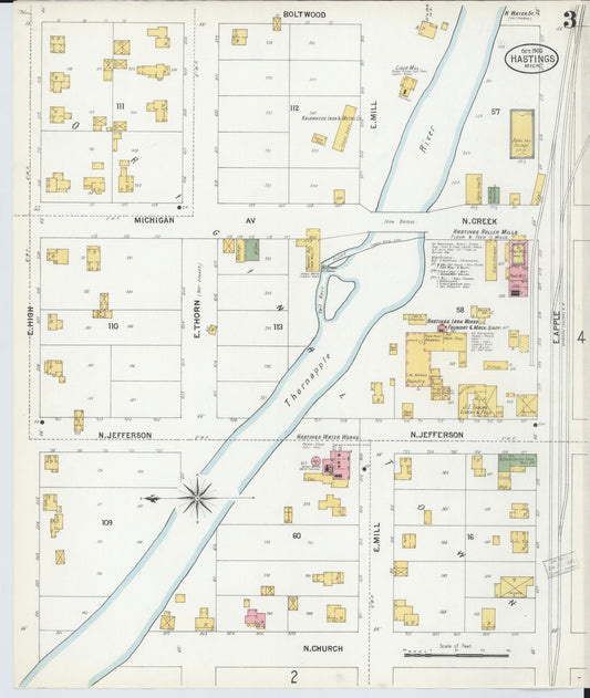 Sanborn Fire Insurance Map from Hastings, Barry County, Michigan (1900), Sheet #0003 - Historic Sanborn Fire Insurance Map Print, vintage old map wall art, antique decor, genealogy gift, Michigan Michigan map