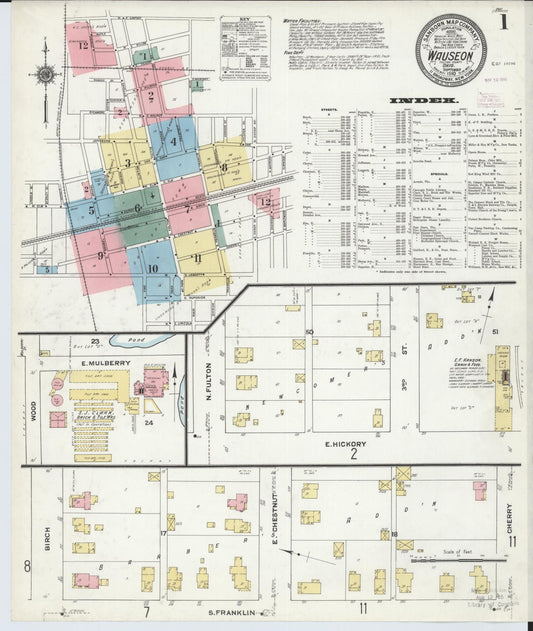 Sanborn Fire Insurance Map from Wauseon, Fulton County, Ohio (1910), Sheet #0001 - Complete Map Set gallery image, historic Sanborn map, vintage wall art, Ohio Ohio