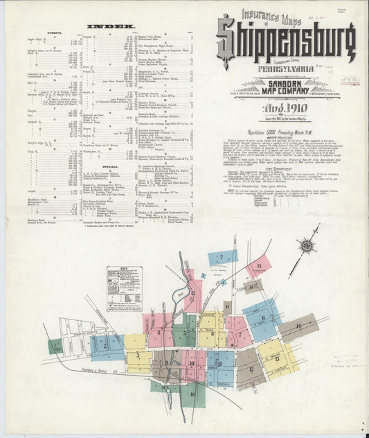 Sanborn Fire Insurance Map from Shippensburg, Cumberland And Franklin Counties, Pennsylvania (1910), Sheet #0001 - Historic Sanborn Fire Insurance Map Print, vintage old map wall art, antique decor, genealogy gift, Counties Pennsylvania map