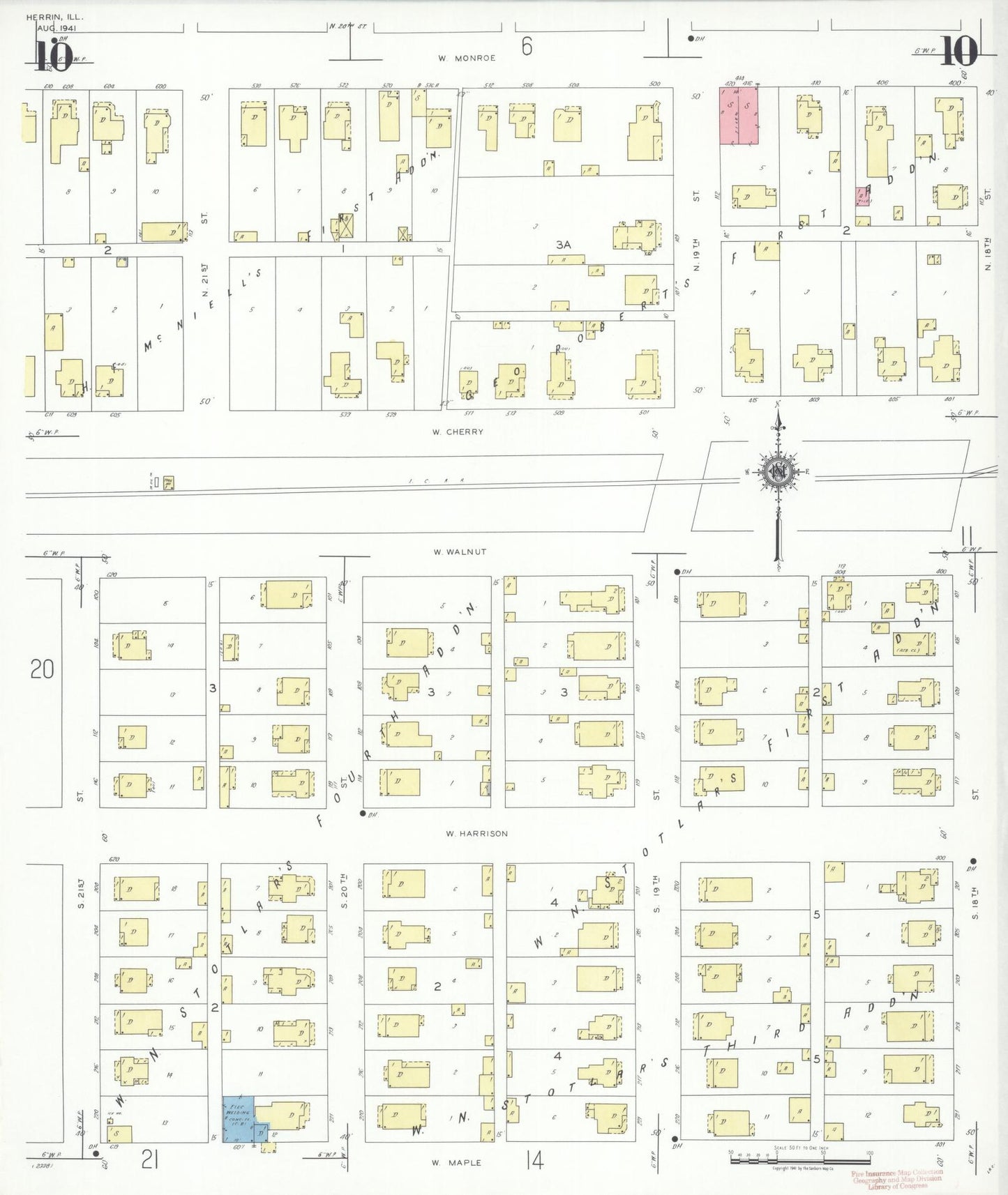 Sanborn Fire Insurance Map from Herrin, Williamson County, Illinois (1941), Sheet #0010 - Complete Map Set gallery image, historic Sanborn map, vintage wall art, Illinois Illinois