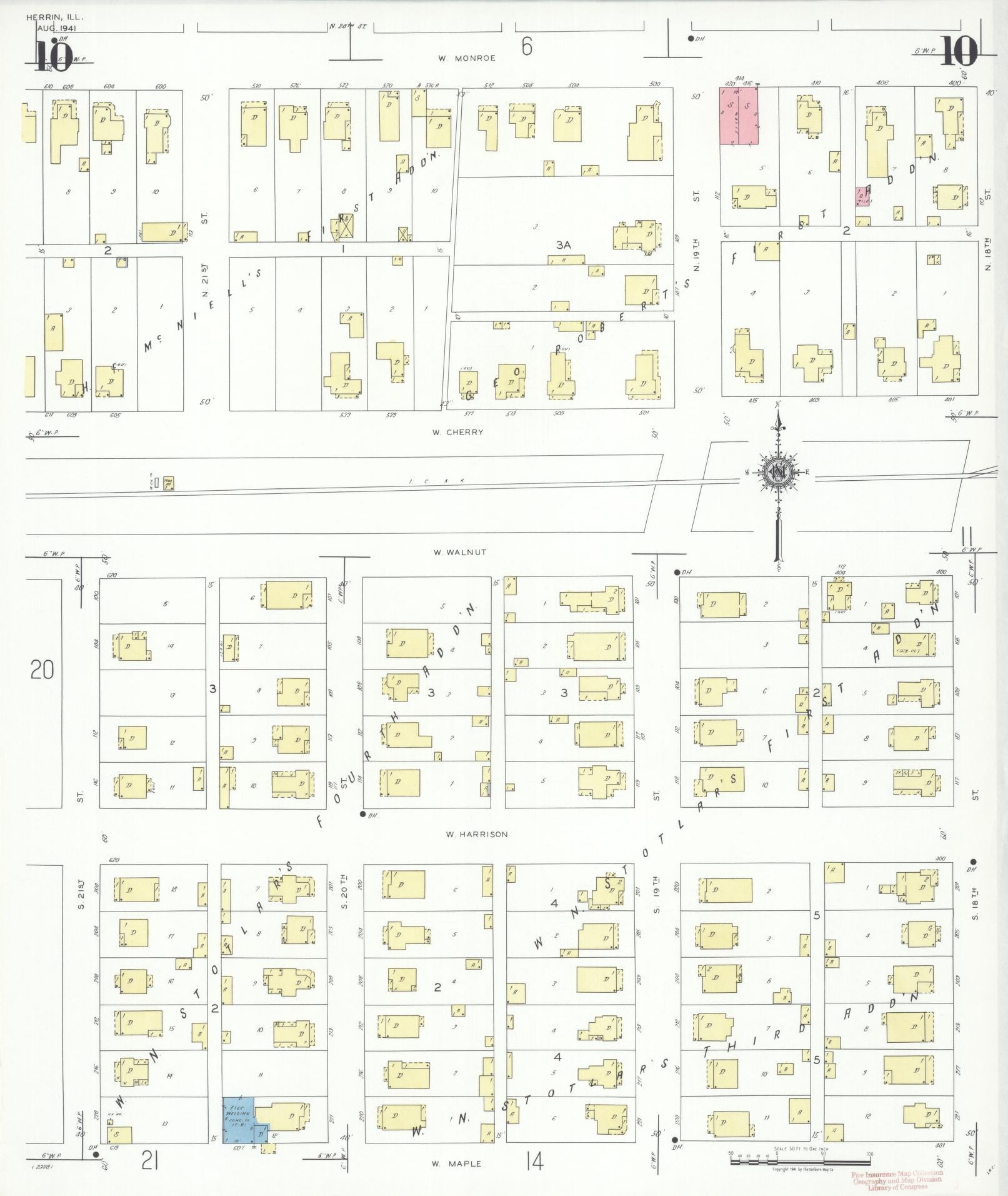 Sanborn Fire Insurance Map from Herrin, Williamson County, Illinois (1941), Sheet #0010 - Complete Map Set gallery image, historic Sanborn map, vintage wall art, Illinois Illinois