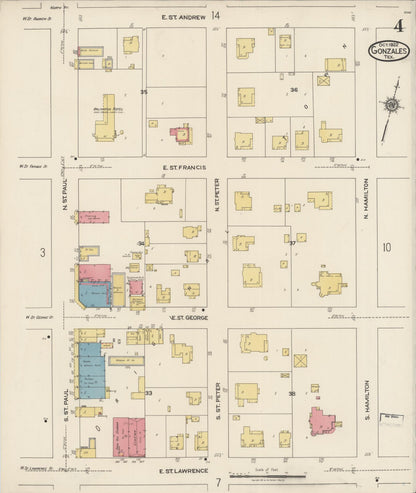 Sanborn Fire Insurance Map from Gonzales, Gonzales County, Texas (1922), Sheet #0004 - Complete Map Set gallery image, historic Sanborn map, vintage wall art, Texas Texas