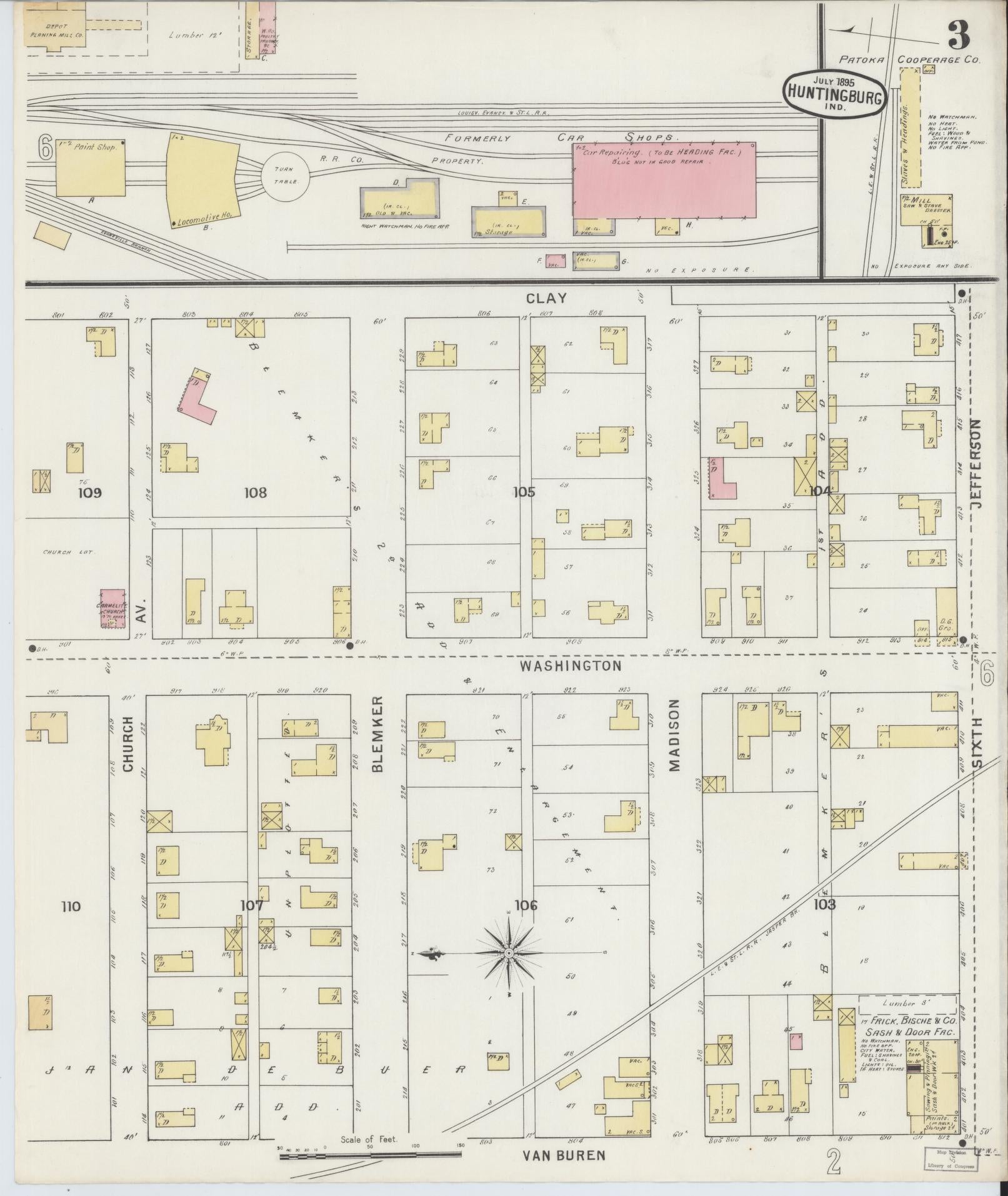 Sanborn Fire Insurance Map from Huntingburg, Dubois County, Indiana (1895), Sheet #0003 - Complete Map Set gallery image, historic Sanborn map, vintage wall art, Indiana Indiana
