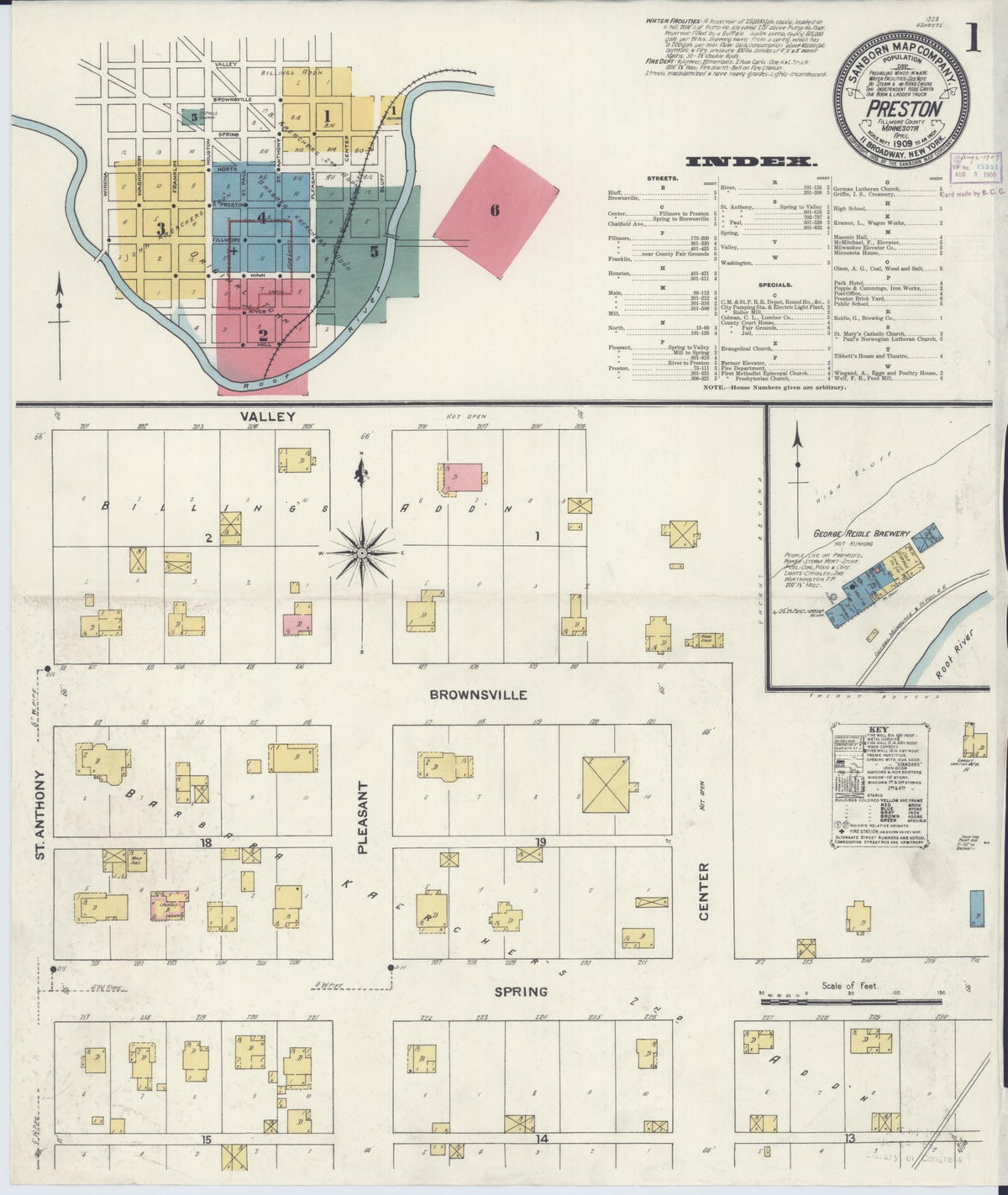 Sanborn Fire Insurance Map from Preston, Fillmore County, Minnesota (1909), Sheet #0001 - Complete Map Set gallery image, historic Sanborn map, vintage wall art, Minnesota Minnesota