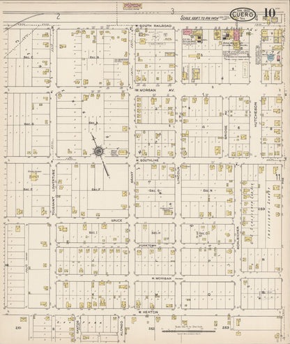 Sanborn Fire Insurance Map from Cuero, De Witt County, Texas (1922), Sheet #0010 - Complete Map Set gallery image, historic Sanborn map, vintage wall art, Texas Texas