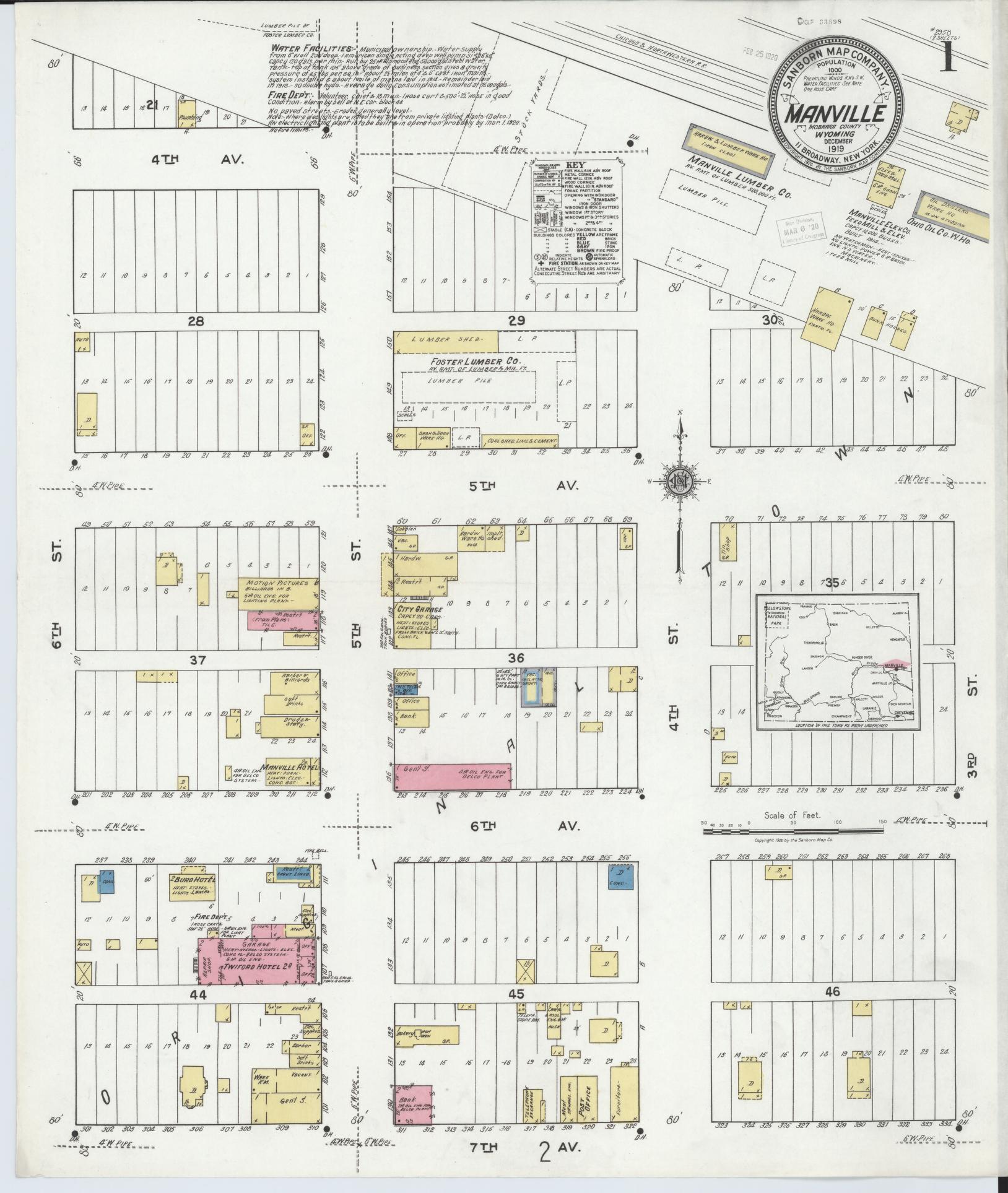 Sanborn Fire Insurance Map from Manville, Niobrara County, Wyoming. (1919) – Historic Sanborn Fire Insurance Map Print
