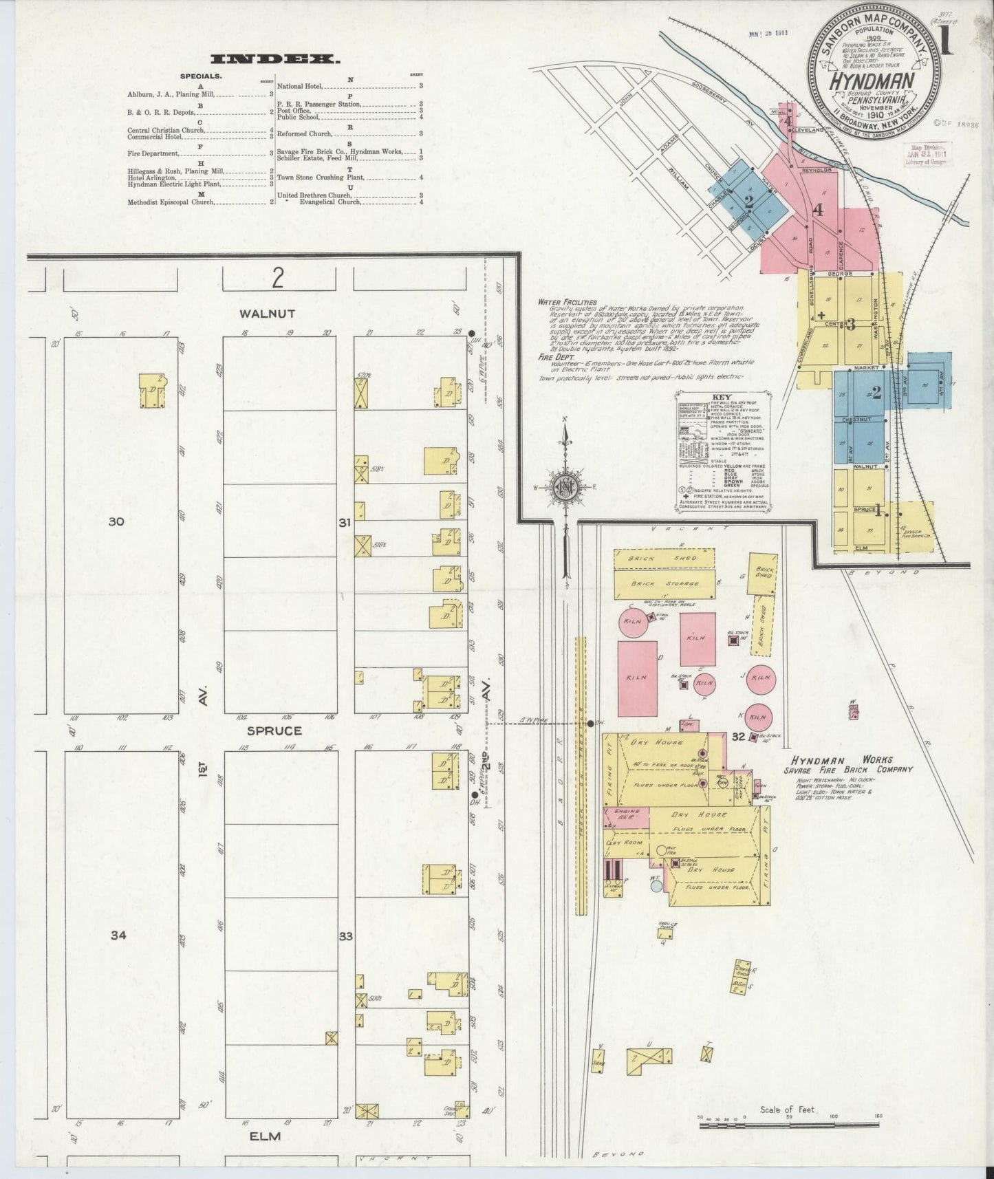 Sanborn Fire Insurance Map from Hyndman, Bedford County, Pennsylvania (1910), Sheet #0001 - Complete Map Set gallery image, historic Sanborn map, vintage wall art, Pennsylvania Pennsylvania