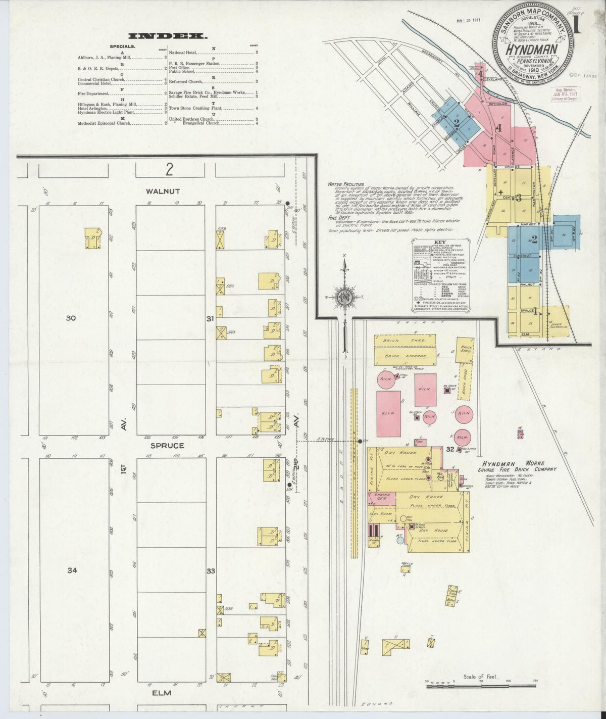 Sanborn Fire Insurance Map from Hyndman, Bedford County, Pennsylvania (1910), Sheet #0001 - Complete Map Set gallery image, historic Sanborn map, vintage wall art, Pennsylvania Pennsylvania