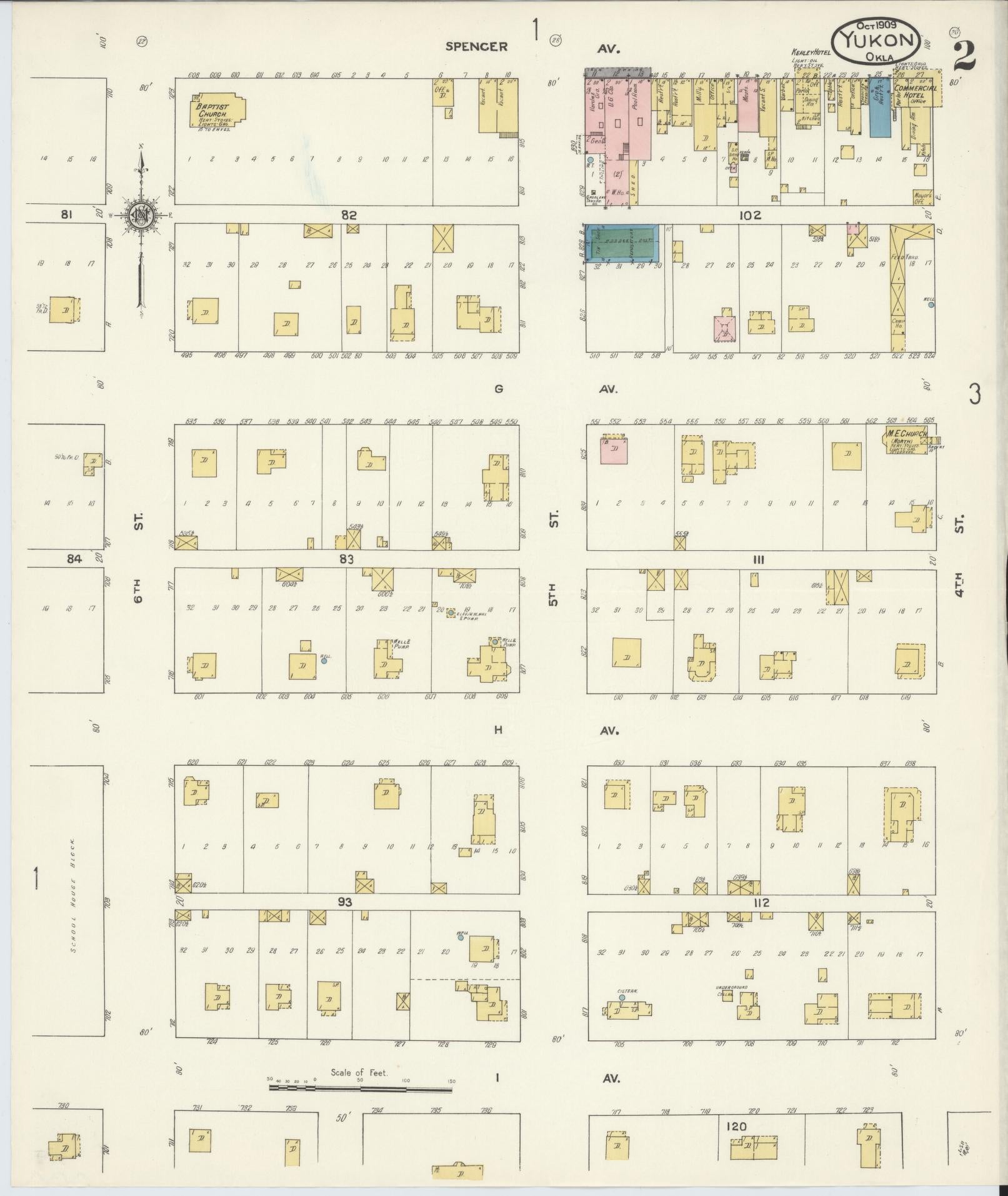 Sanborn Fire Insurance Map from Yukon, Canadian County, Oklahoma (1909), Sheet #0002 - Complete Map Set gallery image, historic Sanborn map, vintage wall art, Oklahoma Oklahoma