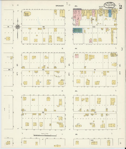 Sanborn Fire Insurance Map from Yukon, Canadian County, Oklahoma (1909), Sheet #0002 - Complete Map Set gallery image, historic Sanborn map, vintage wall art, Oklahoma Oklahoma