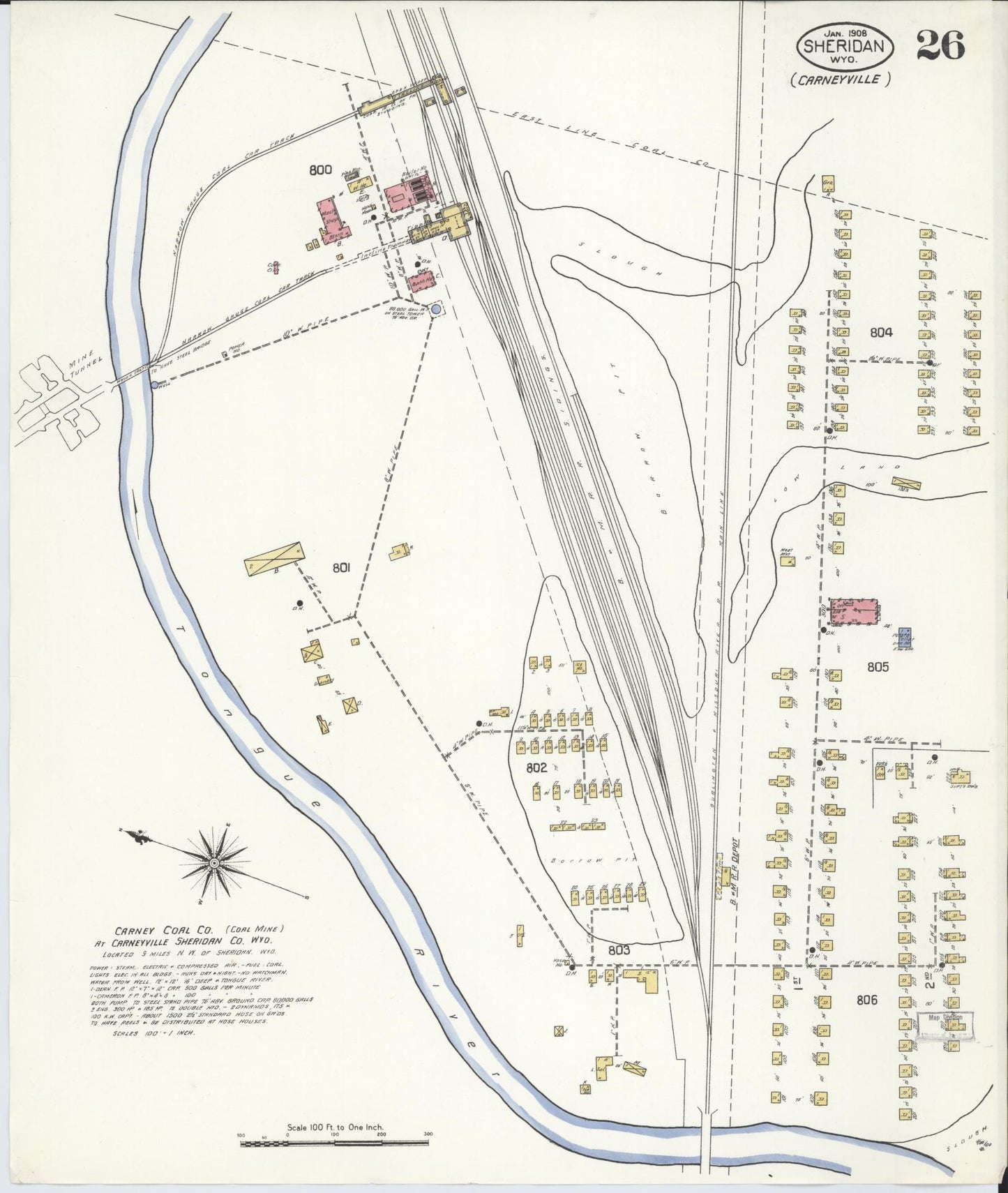 Sanborn Fire Insurance Map from Sheridan, Sheridan County, Wyoming (1908), Sheet #0026 - Complete Map Set gallery image, historic Sanborn map, vintage wall art, Wyoming Wyoming