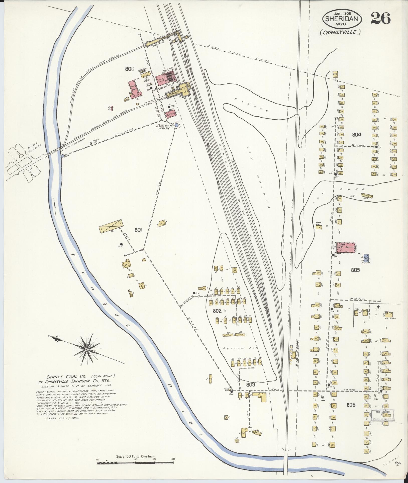 Sanborn Fire Insurance Map from Sheridan, Sheridan County, Wyoming (1908), Sheet #0026 - Complete Map Set gallery image, historic Sanborn map, vintage wall art, Wyoming Wyoming