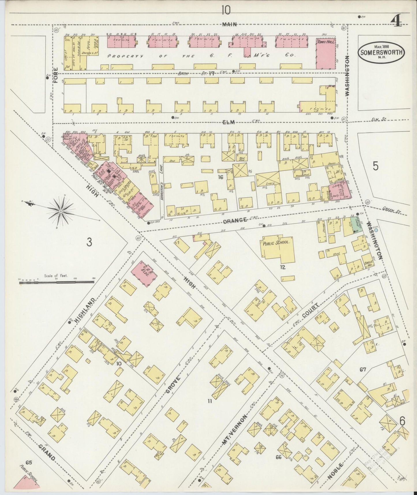 Sanborn Fire Insurance Map from Somersworth, Strafford County, New Hampshire (1898), Sheet #0004 - Complete Map Set gallery image, historic Sanborn map, vintage wall art, Maine Maine