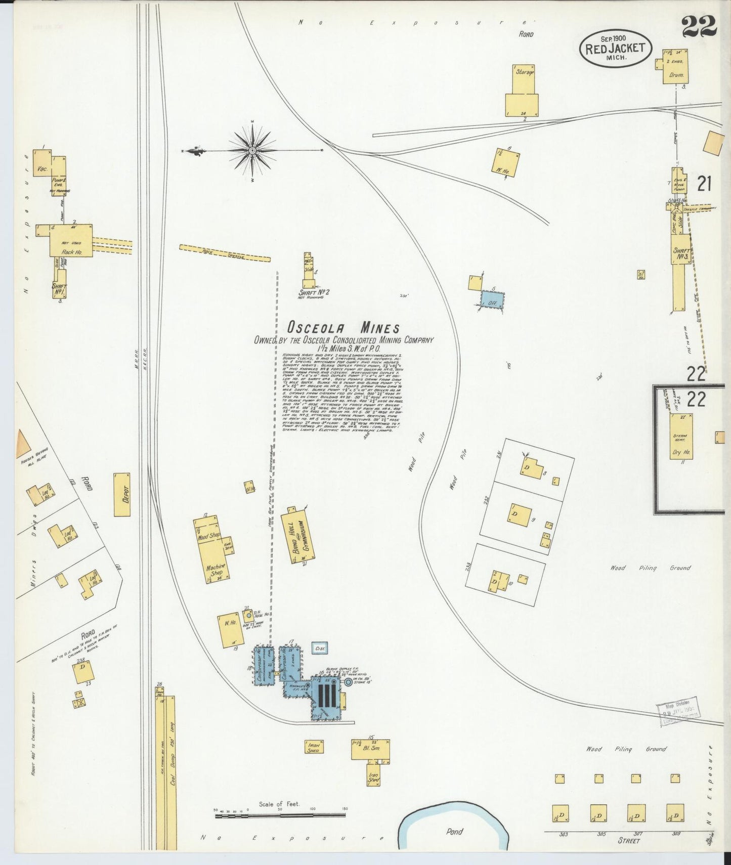 Sanborn Fire Insurance Map from Red Jacket, Houghton County, Michigan (1900), Sheet #0022 - Complete Map Set gallery image, historic Sanborn map, vintage wall art, Michigan Michigan