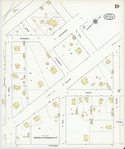 Sanborn Fire Insurance Map from Bryan, Brazos County, Texas (1912), Sheet #0019 - Complete Map Set gallery image, historic Sanborn map, vintage wall art, Texas Texas