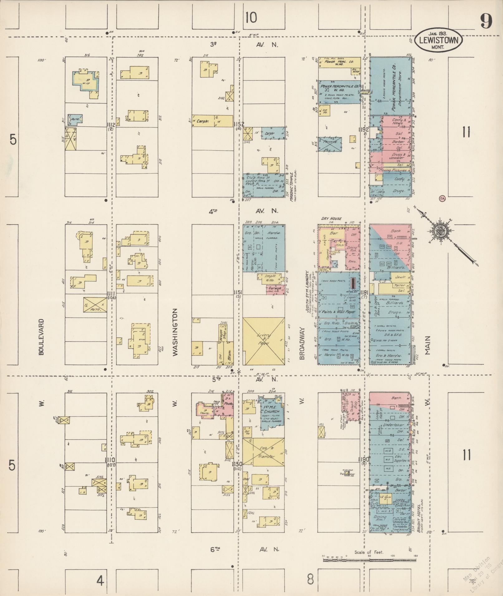 Sanborn Fire Insurance Map from Lewistown, Fergus County, Montana (1913), Sheet #0009 - Complete Map Set gallery image, historic Sanborn map, vintage wall art, Montana Montana