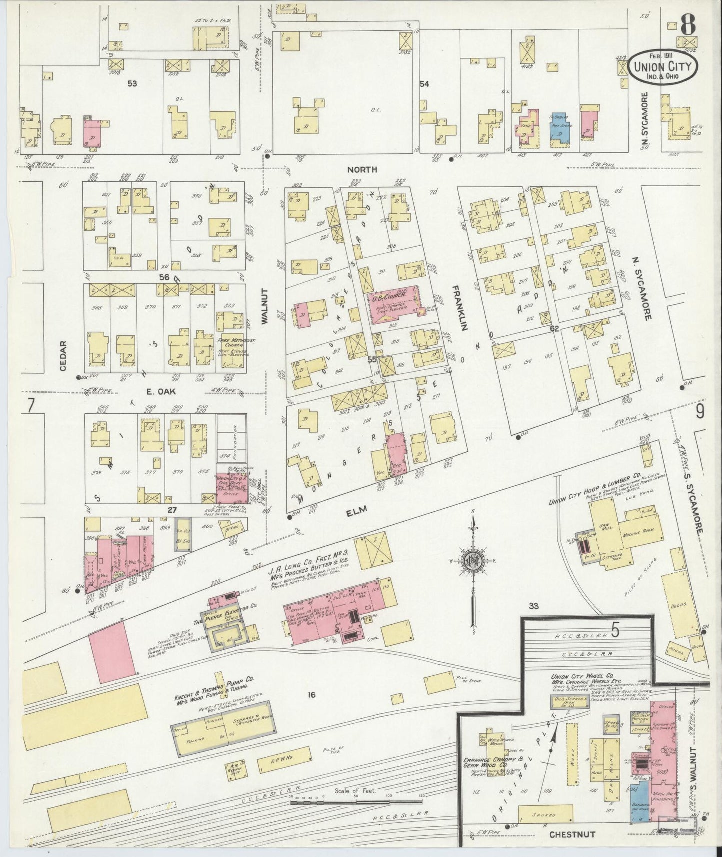 Sanborn Fire Insurance Map from Union City, Randolph County, Indiana (1911), Sheet #0008 - Complete Map Set gallery image, historic Sanborn map, vintage wall art, Indiana Indiana