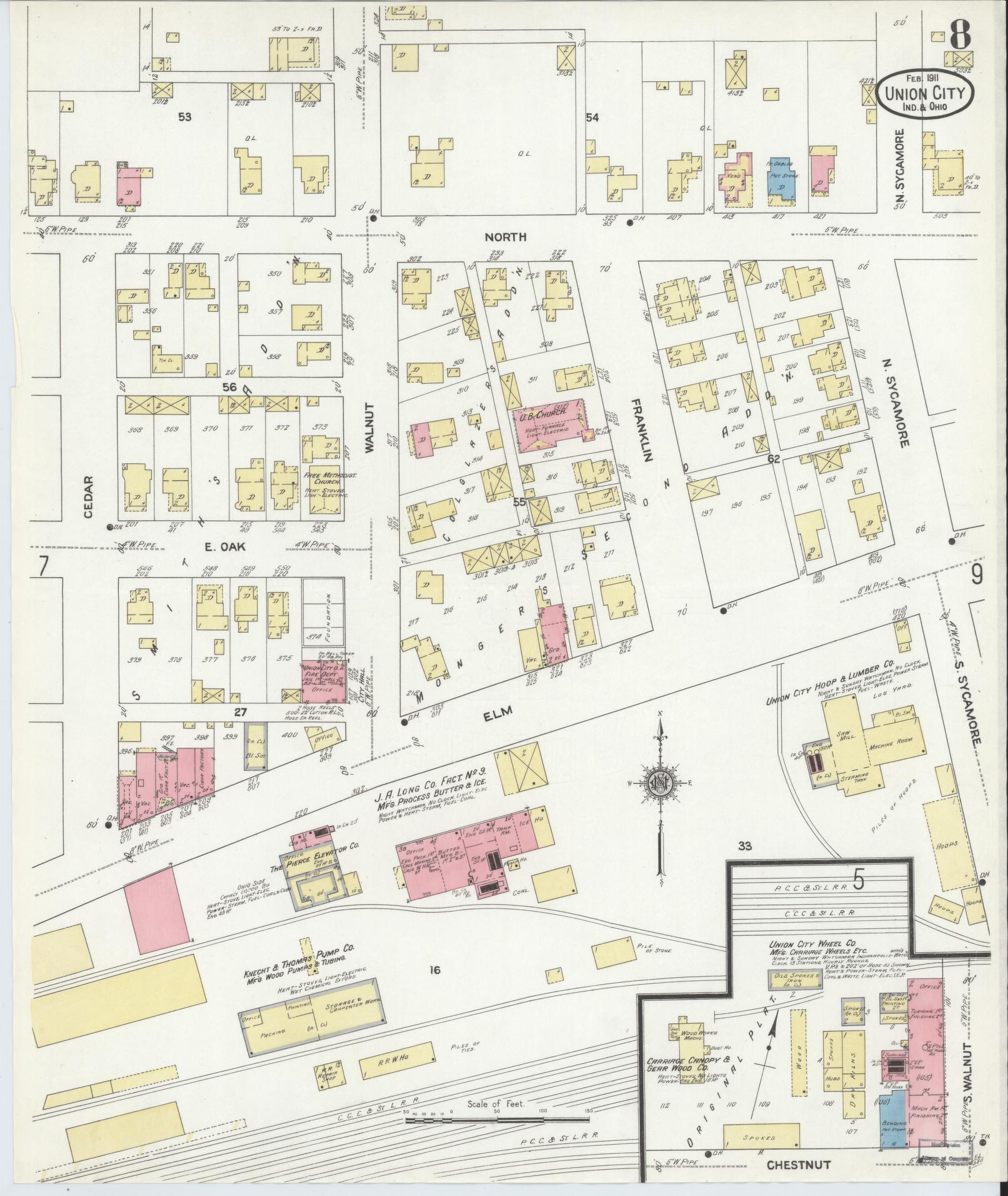 Sanborn Fire Insurance Map from Union City, Randolph County, Indiana (1911), Sheet #0008 - Complete Map Set gallery image, historic Sanborn map, vintage wall art, Indiana Indiana