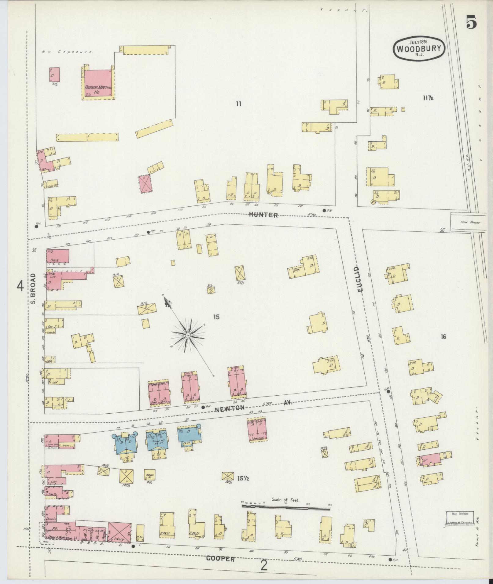 Sanborn Fire Insurance Map from Woodbury, Gloucester County, New Jersey (1896), Sheet #0005 - Complete Map Set gallery image, historic Sanborn map, vintage wall art, New Jersey New Jersey