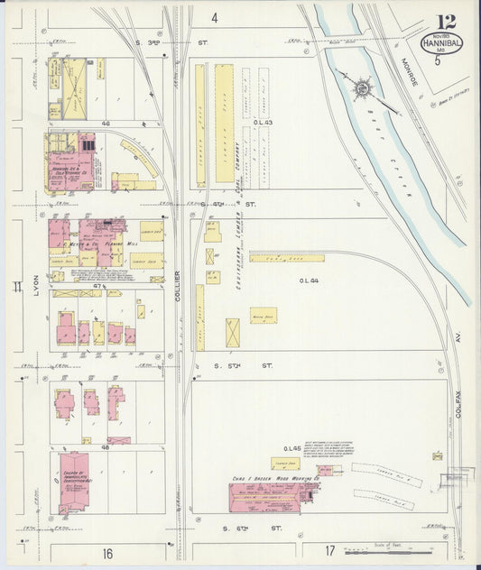 Sanborn Fire Insurance Map from Hannibal, Marion County, Missouri (1913), Sheet #0012 - Historic Sanborn Fire Insurance Map Print, vintage old map wall art, antique decor, genealogy gift, Missouri Missouri map