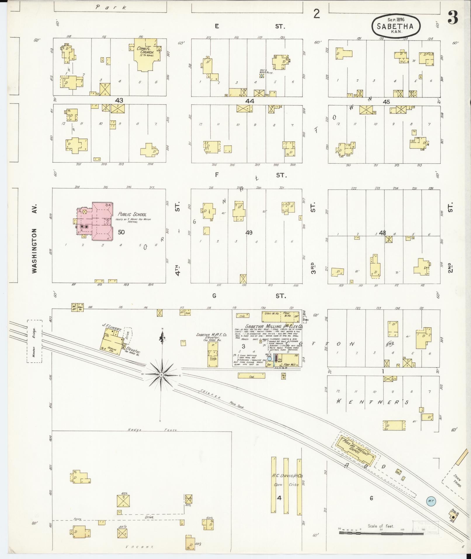 Sanborn Fire Insurance Map from Sabetha, Nemaha County, Kansas (1896), Sheet #0003 - Historic Sanborn Fire Insurance Map Print, vintage old map wall art, antique decor, genealogy gift, Kansas Kansas map