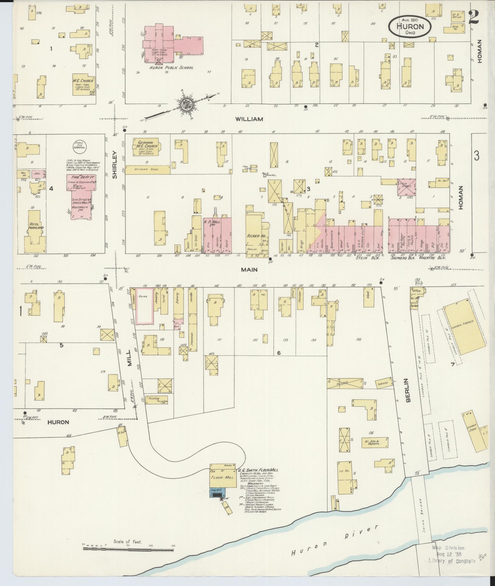 Sanborn Fire Insurance Map from Huron, Erie County, Ohio (1910), Sheet #0002 - Historic Sanborn Fire Insurance Map Print, vintage old map wall art, antique decor, genealogy gift, Ohio Ohio map