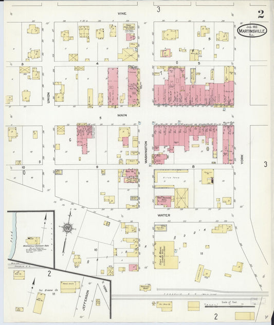 Sanborn Fire Insurance Map from Martinsville, Clark County, Illinois (1912), Sheet #0002 - Historic Sanborn Fire Insurance Map Print, vintage old map wall art, antique decor, genealogy gift, Illinois Illinois map