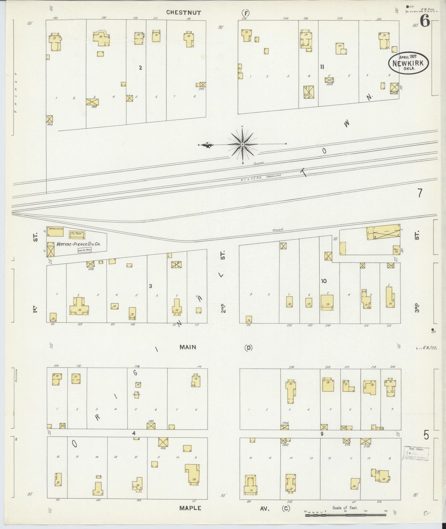 Sanborn Fire Insurance Map from Newkirk, Kay County, Oklahoma (1907), Sheet #0006 - Complete Map Set gallery image, historic Sanborn map, vintage wall art, Oklahoma Oklahoma