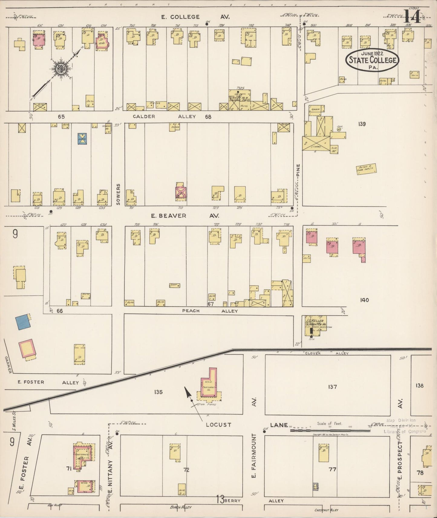Sanborn Fire Insurance Map from State College, Centre County, Pennsylvania (1922), Sheet #0014 - Complete Map Set gallery image, historic Sanborn map, vintage wall art, Pennsylvania Pennsylvania