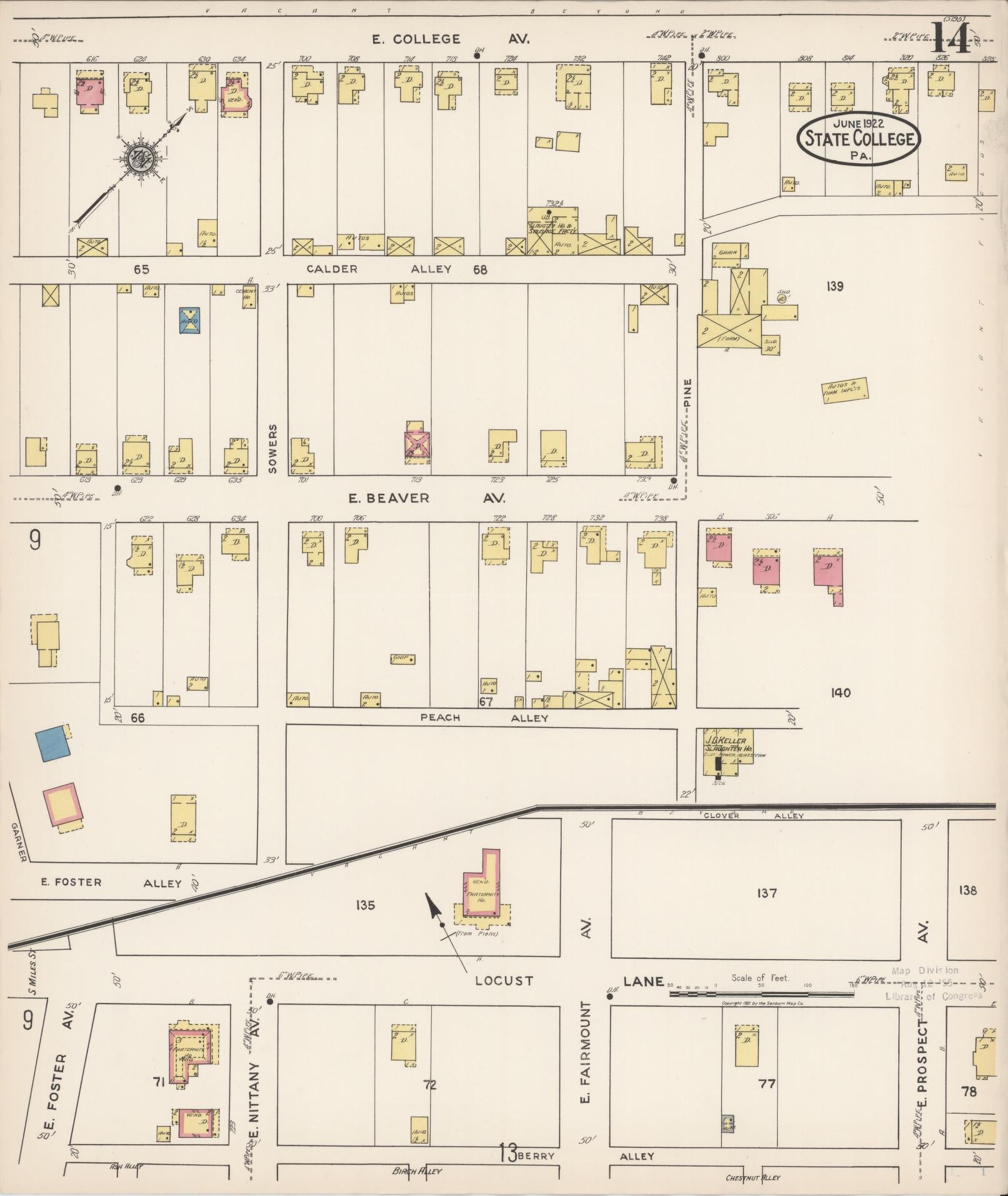 Sanborn Fire Insurance Map from State College, Centre County, Pennsylvania (1922), Sheet #0014 - Complete Map Set gallery image, historic Sanborn map, vintage wall art, Pennsylvania Pennsylvania