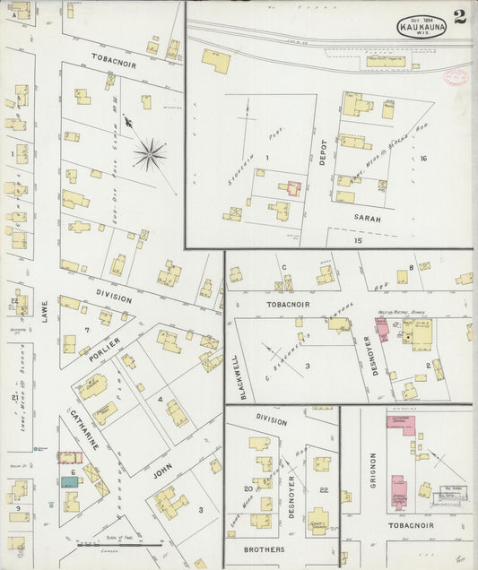 Sanborn Fire Insurance Map from Kaukauna, Outagamie County, Wisconsin (1894), Sheet #0002 - Historic Sanborn Fire Insurance Map Print, vintage old map wall art, antique decor, genealogy gift, Wisconsin Wisconsin map