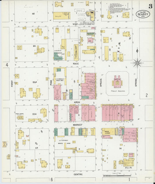Sanborn Fire Insurance Map from Searcy, White County, Arkansas (1901), Sheet #0003 - Historic Sanborn Fire Insurance Map Print, vintage old map wall art, antique decor, genealogy gift, Arkansas Arkansas map