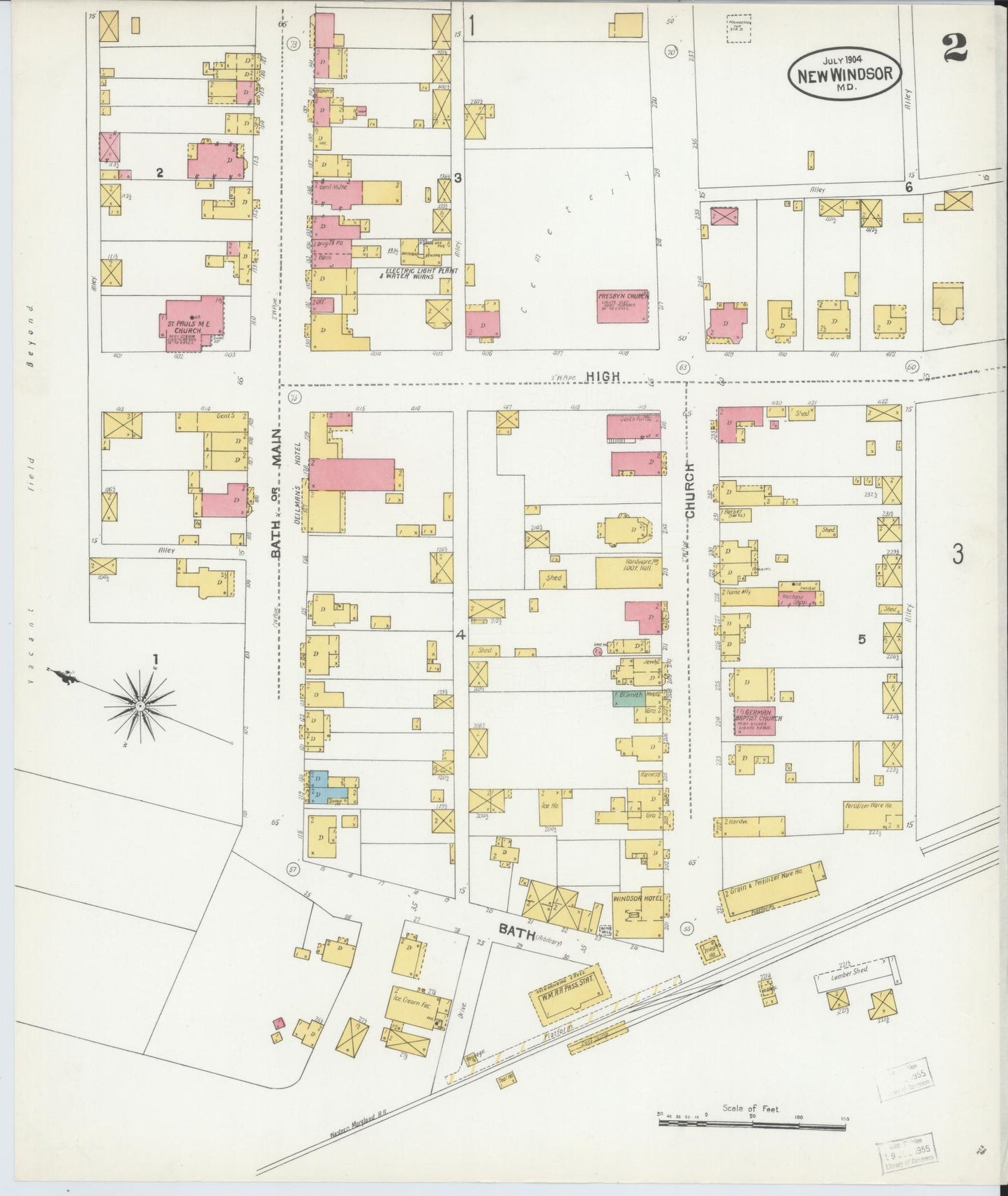 Sanborn Fire Insurance Map from New Windsor, Carroll County, Maryland (1904), Sheet #0002 - Complete Map Set gallery image, historic Sanborn map, vintage wall art, Maryland Maryland