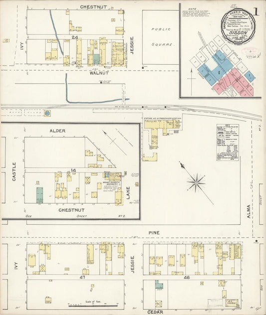 Sanborn Fire Insurance Map from Sisson, Siskiyou County, California (1892), Sheet #0001 - Complete Map Set gallery image, historic Sanborn map, vintage wall art, California California